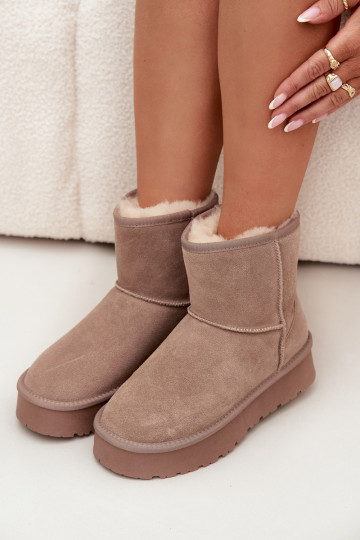Sandfarbene Damen-Schneestiefel aus Kunstveloursleder mit Plateau Privine