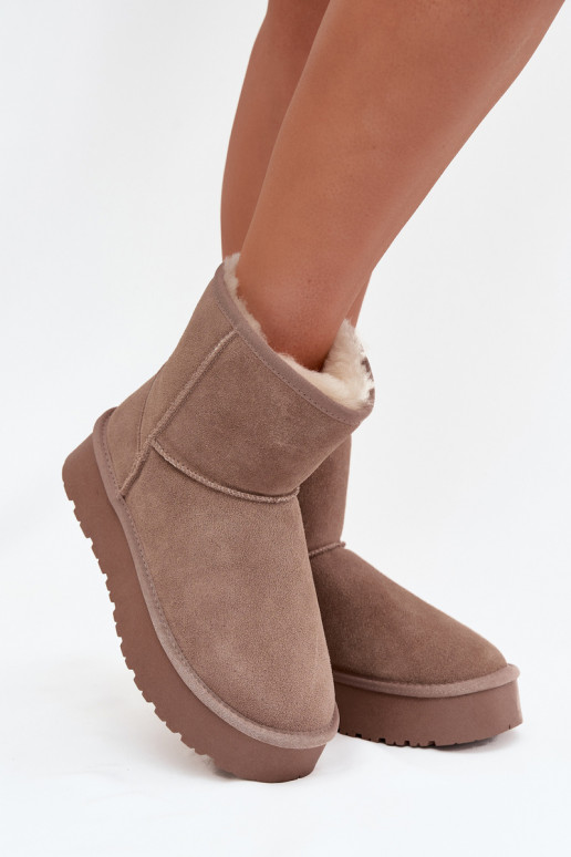 Sandfarbene Damen-Schneestiefel aus Kunstveloursleder mit Plateau Privine