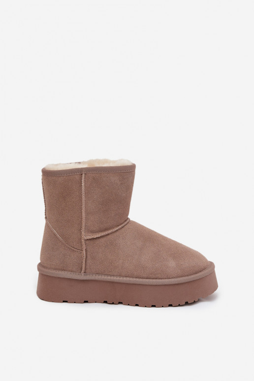 Sandfarbene Damen-Schneestiefel aus Kunstveloursleder mit Plateau Privine