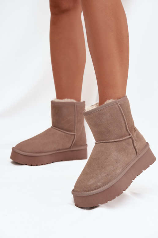 Sandfarbene Damen-Schneestiefel aus Kunstveloursleder mit Plateau Privine