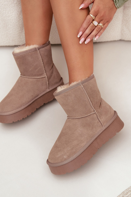 Sandfarbene Damen-Schneestiefel aus Kunstveloursleder mit Plateau Privine