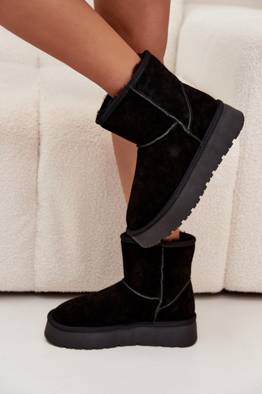 Schwarze Damen-Schneestiefel aus Kunstveloursleder mit Plateau Privine