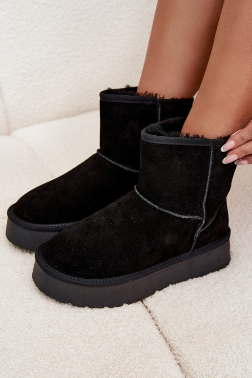 Schwarze Damen-Schneestiefel aus Kunstveloursleder mit Plateau Privine