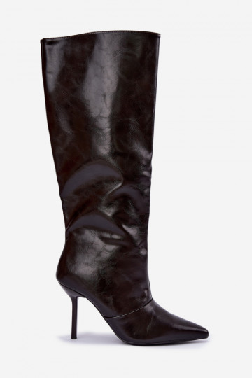 Warme Überknie-Stiefel mit dünnen Absätzen in Schokoladenfarbe Fenoria 2
