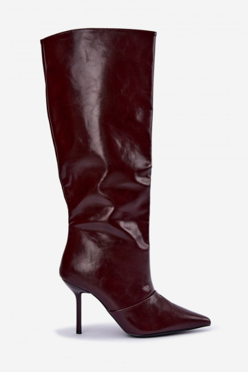 Warme Überknie-Stiefel mit dünnen Absätzen in Bordeauxfarbe Fenoria 2