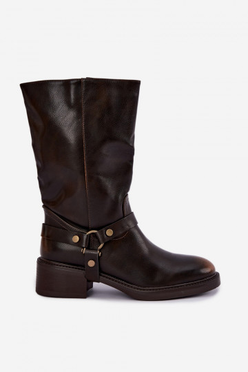 Warme Stiefeletten mit dekorativen Riemen in Schokoladenfarbe Galdine 2