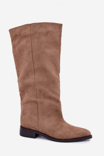 Slip-On hohe Stiefel mit breiten Absätzen in Sand Cadorine