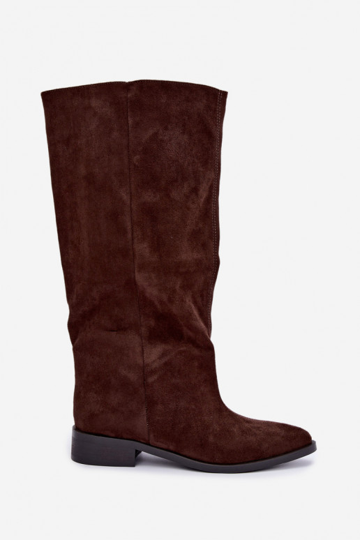 Slip-On hohe Stiefel mit breiten Absätzen in Schokolade Cadorine
