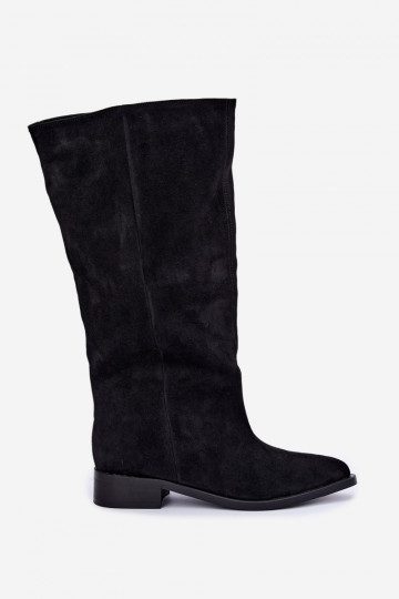 Slip-On hohe Stiefel mit breiten Absätzen in Schwarz Cadorine 2