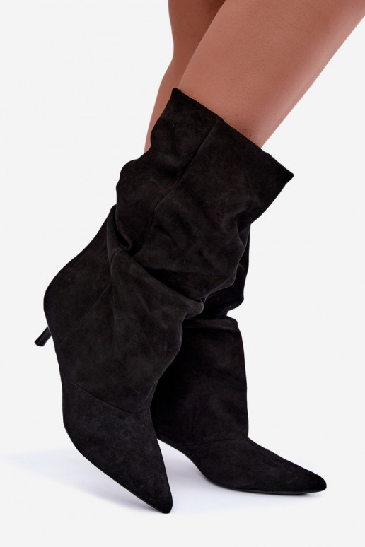 Slip-On Slouchy Stiefeletten mit Absätzen in Schwarz Falisette