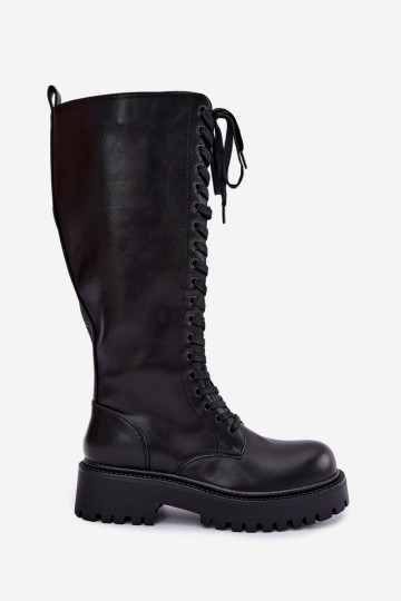 Wärmende Damen Stiefel mit Plattform und Schnürsenkeln in Schwarz Kasmina 2