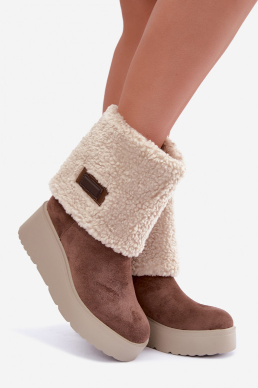 Schneestiefel mit Plattform und angenähtem Schaft in Sand Osvella