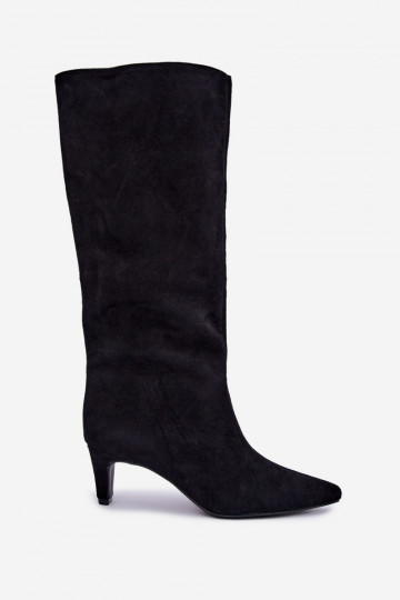 Slip-On hohe Stiefel aus Kunstwildleder mit Absätzen in Schwarz Pamelisse 2