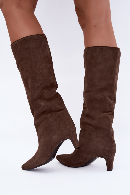 Chaki Stiefeletten aus Kunstveloursleder mit Absätzen Pamelisse