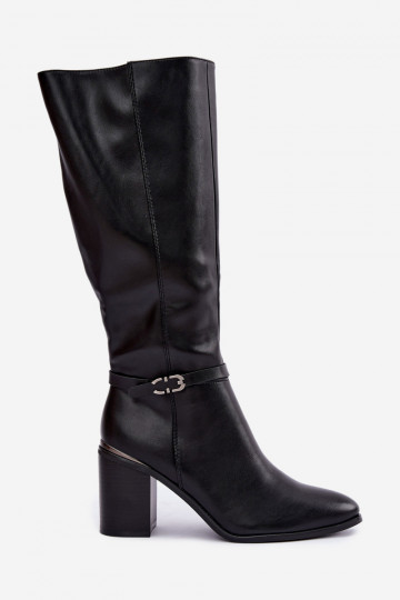 Damen gefütterte Stiefel bis zum Knie mit verzierten Absätzen in Schwarz Sergio Leone KZ-08 2