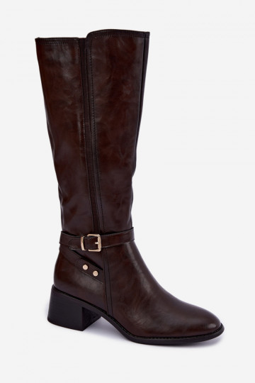 Damenstiefel bis zum Knie mit Schnallen in Schokoladenfarbe Sergio Leone KZ-07