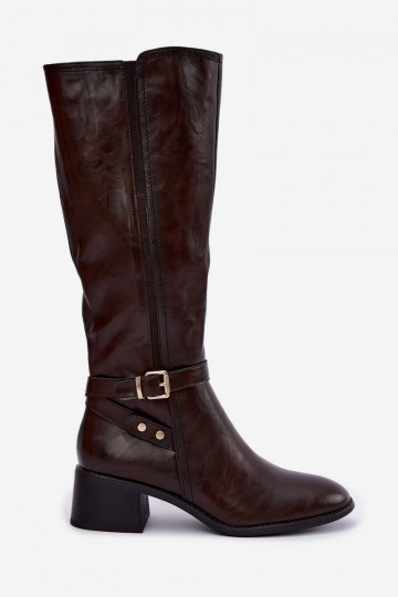 Damenstiefel bis zum Knie mit Schnallen in Schokoladenfarbe Sergio Leone KZ-07 2