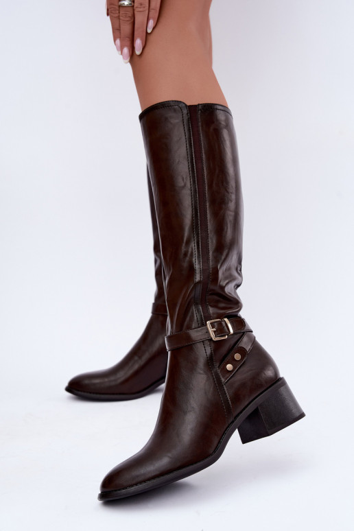 Damenstiefel bis zum Knie mit Schnallen in Schokoladenfarbe Sergio Leone KZ-07