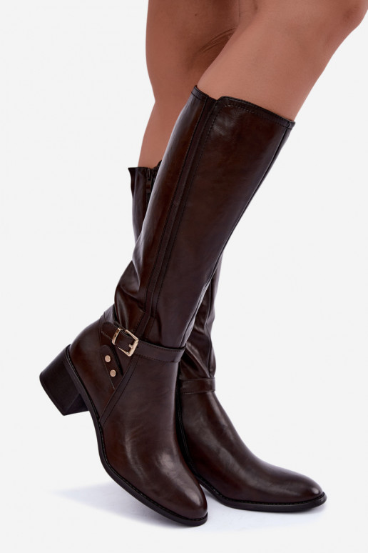 Damenstiefel bis zum Knie mit Schnallen in Schokoladenfarbe Sergio Leone KZ-07