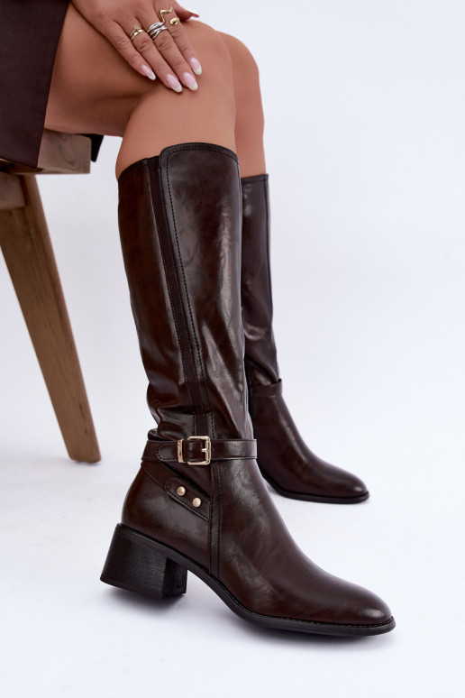 Damenstiefel bis zum Knie mit Schnallen in Schokoladenfarbe Sergio Leone KZ-07