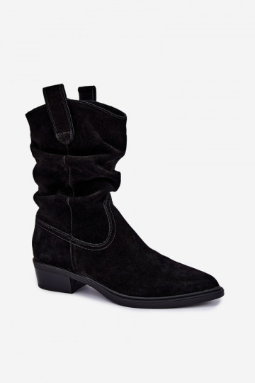 Schwarze Stiefeletten im Cowboy-Stil aus Kunstveloursleder gefüttert Sergio Leone BT-16