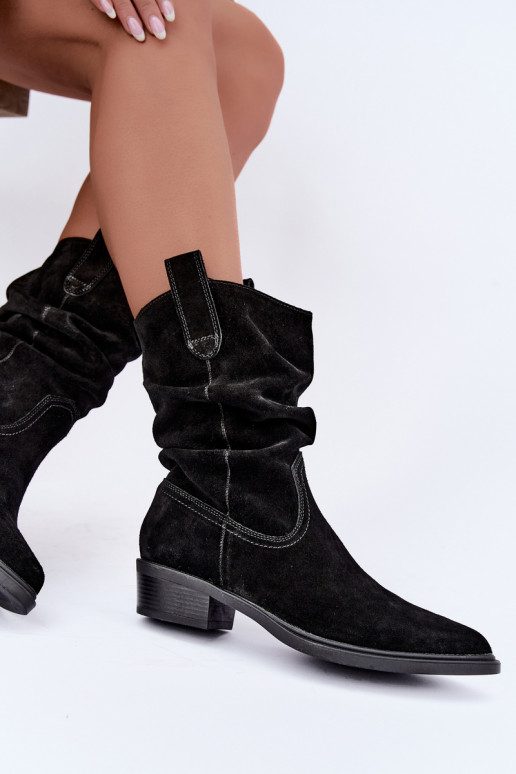Schwarze Stiefeletten im Cowboy-Stil aus Kunstveloursleder gefüttert Sergio Leone BT-16