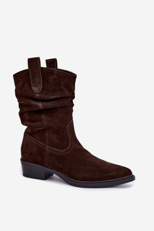 Braune Stiefeletten im Cowboy-Stil aus Kunstveloursleder gefüttert Sergio Leone BT-16