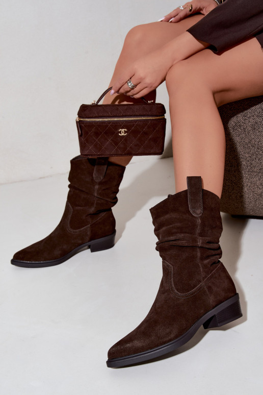 Braune Stiefeletten im Cowboy-Stil aus Kunstveloursleder gefüttert Sergio Leone BT-16