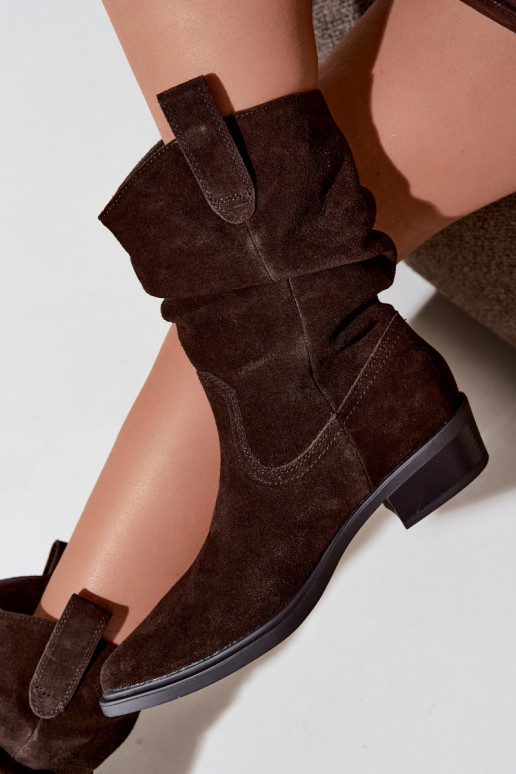 Braune Stiefeletten im Cowboy-Stil aus Kunstveloursleder gefüttert Sergio Leone BT-16