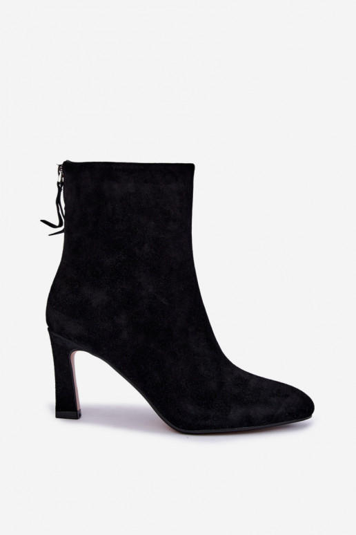 Schwarze gefütterte Velourslederstiefel mit Absätzen Vinceza 67024