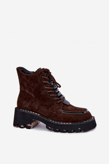 Gefütterte Stiefeletten in Schokoladenfarbe aus Kunstveloursleder Artiker 59C0272