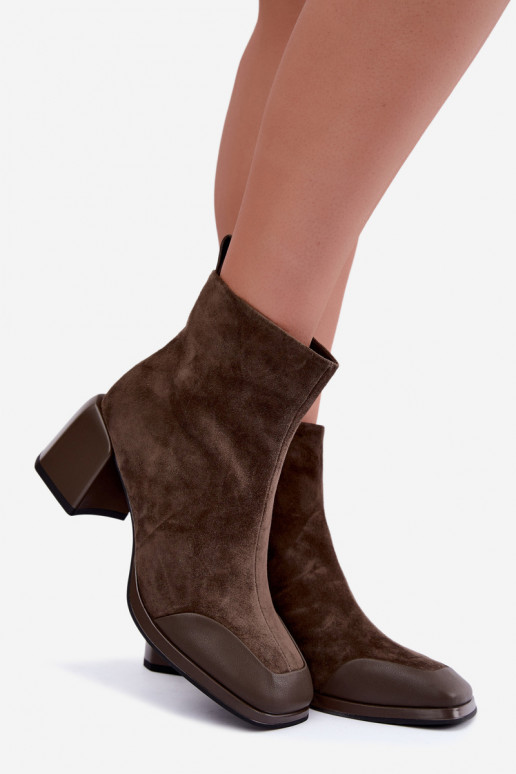 Chaki gefütterte Velourslederstiefel mit Absätzen Artiker 59C1297