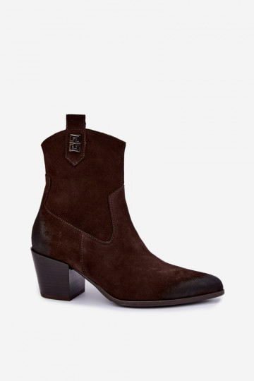Damen gefütterte Cowboy-Stiefeletten mit Absätzen aus Naturveloursleder Zazoo 60603
