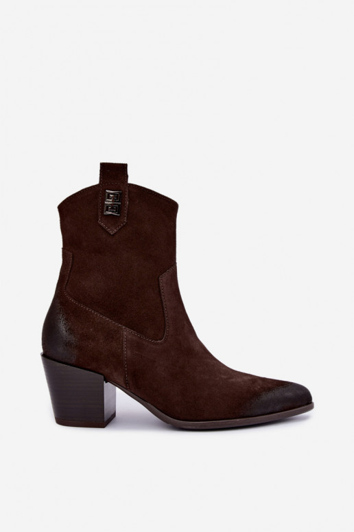 Damen gefütterte Cowboy-Stiefeletten mit Absätzen aus Naturveloursleder Zazoo 60603
