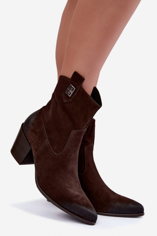 Damen gefütterte Cowboy-Stiefeletten mit Absätzen aus Naturveloursleder Zazoo 60603