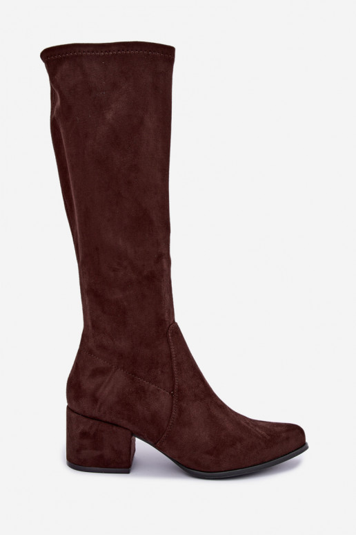 Damenstiefel bis zum Knie mit flachen Absätzen in Schokoladenfarbe aus Kunstveloursleder Sergio Leone KZ212