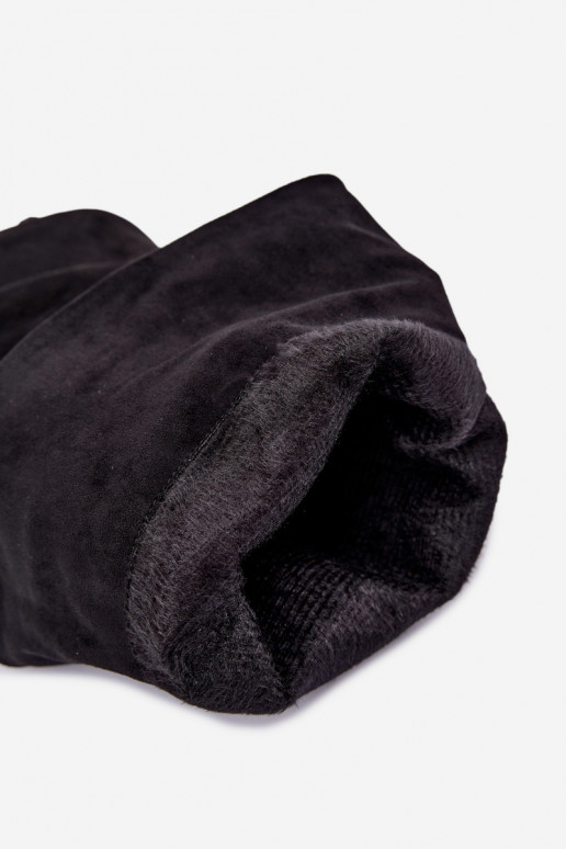wärmende Stiefel zum Hineinschlüpfen bis zum Knie mit dünnen Absätzen und stilvollen Details in schwarzer Farbe Tivelle