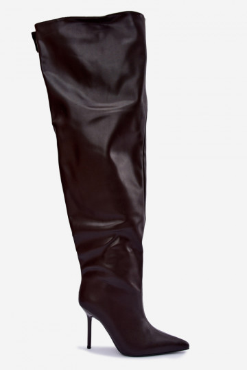 Damenstiefel bis zum Knie mit dünnen Absätzen über dem Knie in Schokoladenfarbe Aderelle 2