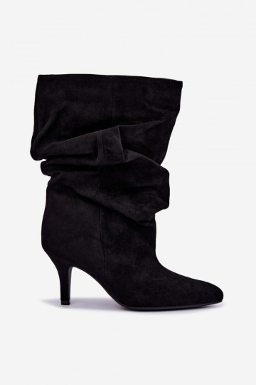 Schlüpfschuh-Stiefeletten mit Absatz aus Kunstveloursleder in schwarzer Farbe Cindrelle 2