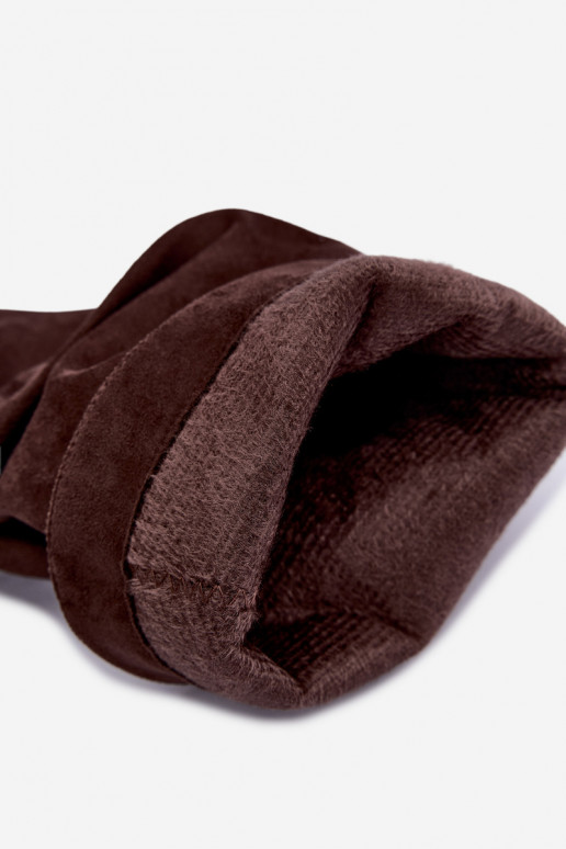 geknitterte warme Schlüpfschuh-Stiefeletten mit dünnen Absätzen in Schokoladenfarbe Greselle