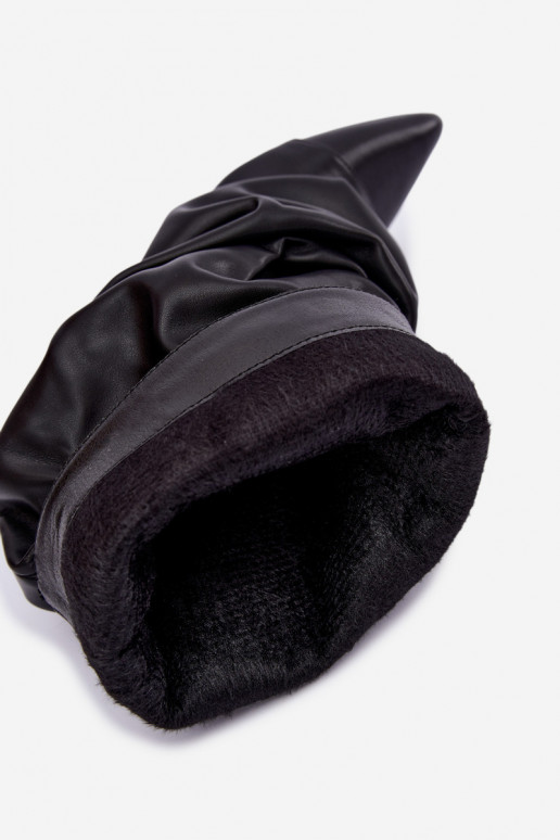 geknitterte warme Schlüpfschuh-Stiefeletten mit dünnen Absätzen in schwarzer Farbe aus Kunstleder Greselle
