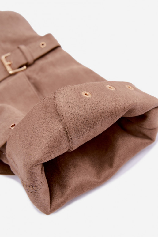 Schlüpfschuh-Stiefel bis zum Knie mit dünnen Absätzen, Riemen und Schnallen in sandfarbener Farbe Isabeau