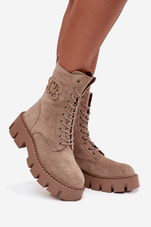 Beige gefütterte Stiefeletten mit Ornamenten Melisse