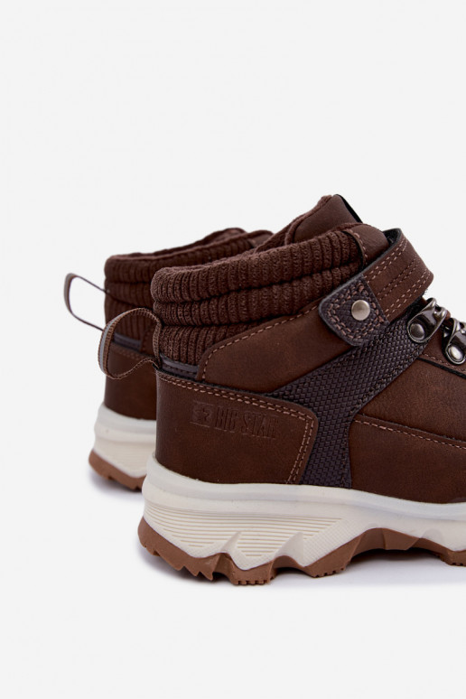 Dunkelbraune gefütterte Kinderstiefel mit Klettverschluss Big Star UU374006