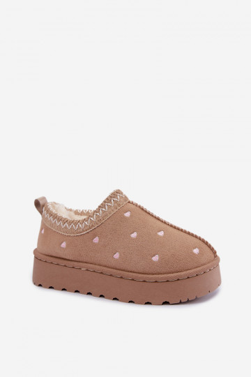 Kinder-Schneestiefel mit Herzen, mit Fell gefüttert, sandfarben Palina