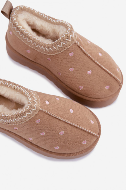 Kinder-Schneestiefel mit Herzen, mit Fell gefüttert, sandfarben Palina