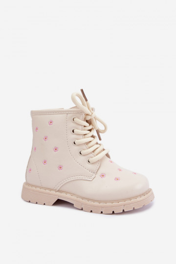 Warme Kinderstiefel mit Blumen, sandfarben Selmora
