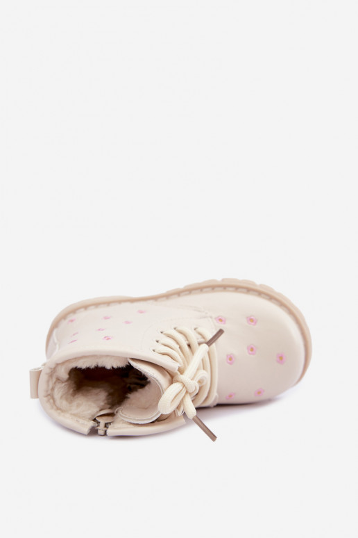 Warme Kinderstiefel mit Blumen, sandfarben Selmora
