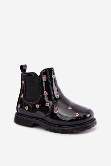 Gefütterte Kinder-Stiefeletten mit Lackeffekt, mit Herzen, schwarz Keralyn