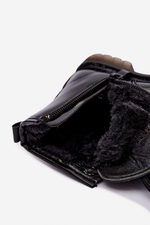 Gefütterte Kinder-Stiefeletten mit Lackeffekt, mit Bändern, schwarz Corselle